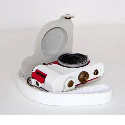 Protective Leather Camera Cover Casing with Shoulder Strap for Casio ZR1000/1200/1100/1500 - White