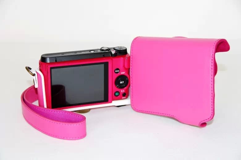 Protective Leather Camera Shell with Shoulder Strap for Casio ZR1000/1200/1100/1500 - Rose