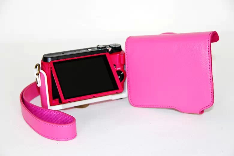 Protective Leather Camera Shell with Shoulder Strap for Casio ZR1000/1200/1100/1500 - Rose