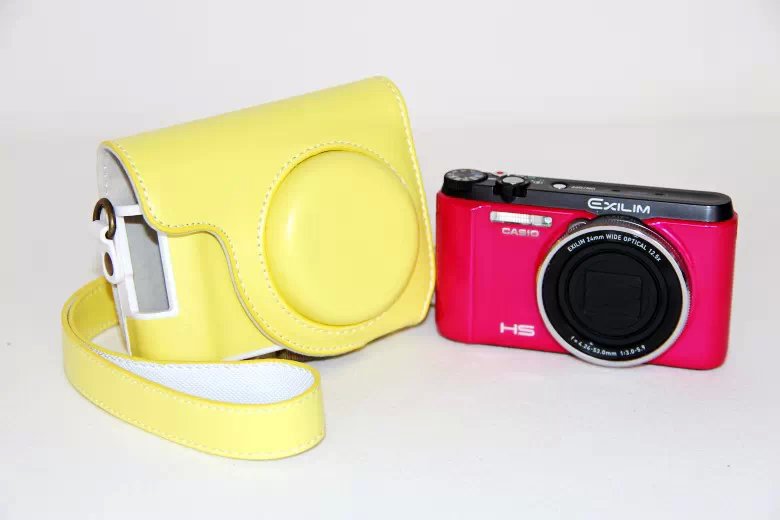 Protective Leather Camera Case + Shoulder Strap for Casio ZR1000/1200/1100/1500 - Yellow