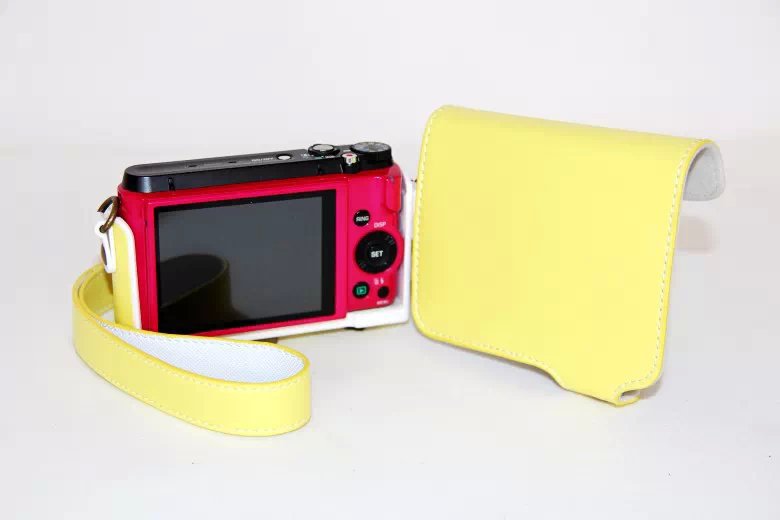 Protective Leather Camera Case + Shoulder Strap for Casio ZR1000/1200/1100/1500 - Yellow