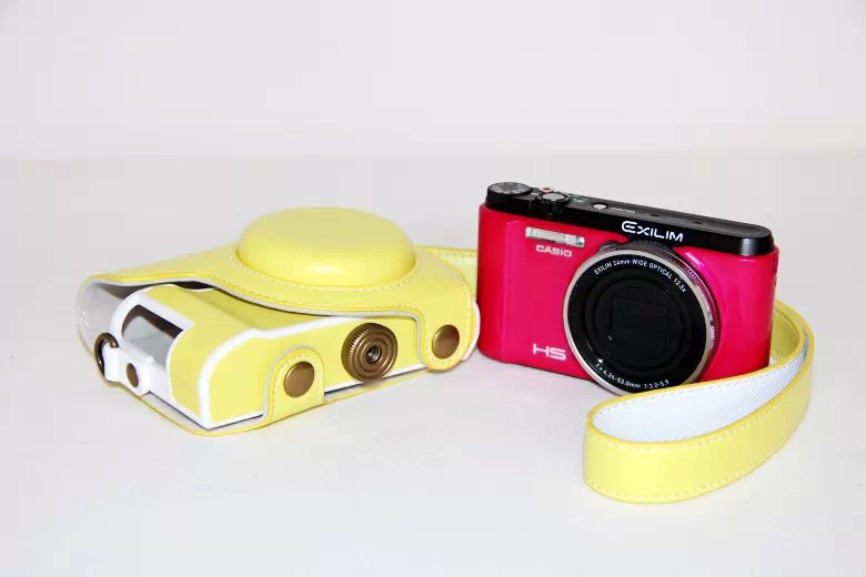 Protective Leather Camera Case + Shoulder Strap for Casio ZR1000/1200/1100/1500 - Yellow