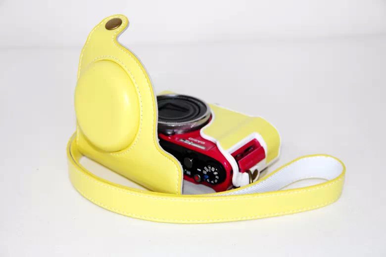 Protective Leather Camera Case + Shoulder Strap for Casio ZR1000/1200/1100/1500 - Yellow