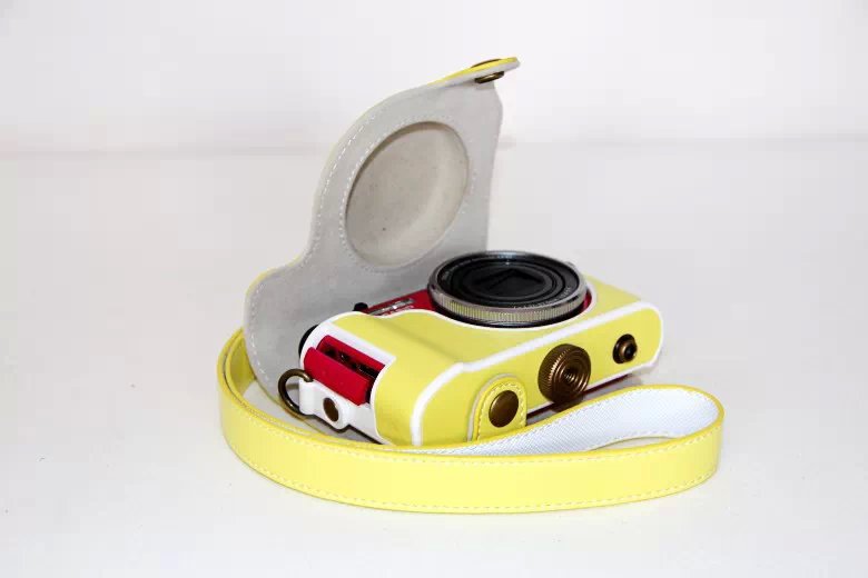 Protective Leather Camera Case + Shoulder Strap for Casio ZR1000/1200/1100/1500 - Yellow