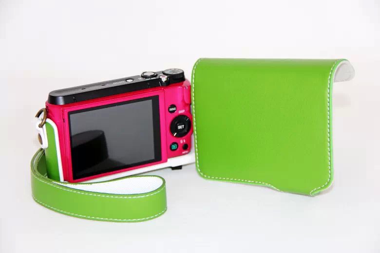 Protective Leather Camera Cover Casing + Shoulder Strap for Casio ZR1000/1200/1100/1500 - Green