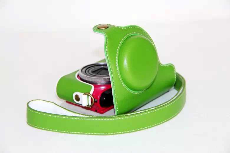 Protective Leather Camera Cover Casing + Shoulder Strap for Casio ZR1000/1200/1100/1500 - Green
