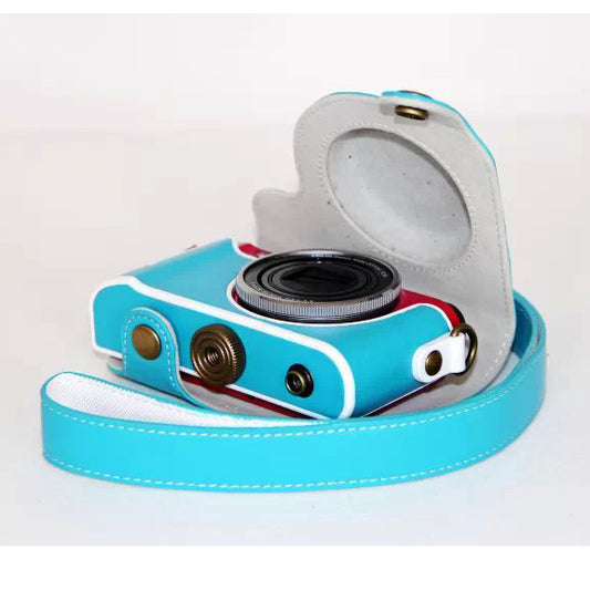 PU Leather Camera Case with Shoulder Strap for Casio ZR1000/1200/1100/1500 - Blue