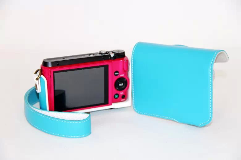 PU Leather Camera Case with Shoulder Strap for Casio ZR1000/1200/1100/1500 - Blue