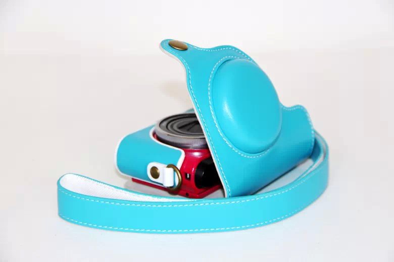 PU Leather Camera Case with Shoulder Strap for Casio ZR1000/1200/1100/1500 - Blue