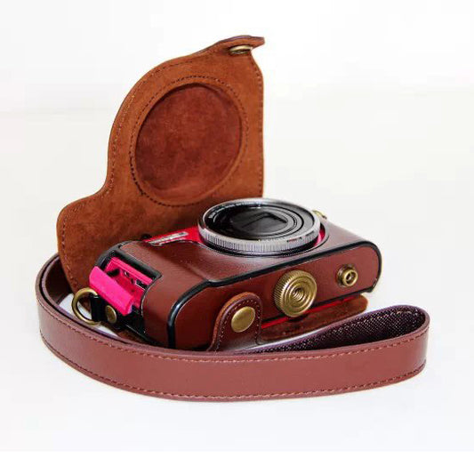 Protective PU Leather Camera Cover Casing with Shoulder Strap for Casio ZR1000/1200/1100/1500 - Coffee