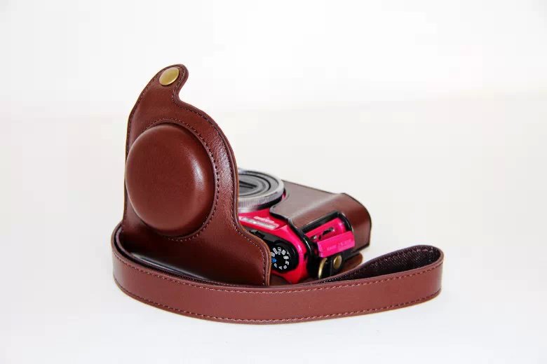 Protective PU Leather Camera Cover Casing with Shoulder Strap for Casio ZR1000/1200/1100/1500 - Coffee
