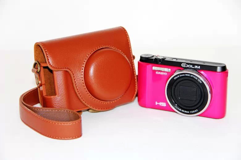 Protective PU Leather Camera Cover Casing + Shoulder Strap for Casio ZR1000/1200/1100/1500 - Brown