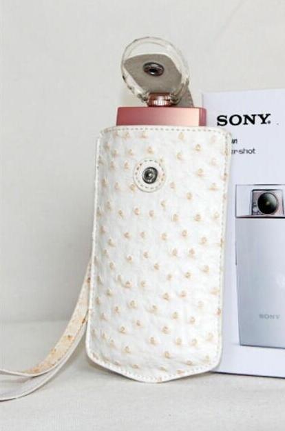 Ostrich Texture Vertical Leather Pouch Bag for Casio TR500 Sony KW1 - White