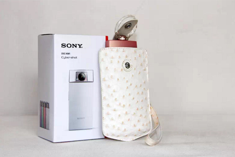 Ostrich Texture Vertical Leather Pouch Bag for Casio TR500 Sony KW1 - White