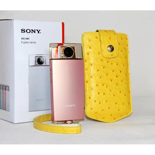 Ostrich Texture Vertical Leather Protective Pouch Bag for Casio TR500 Sony KW1 - Yellow