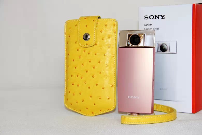 Ostrich Texture Vertical Leather Protective Pouch Bag for Casio TR500 Sony KW1 - Yellow