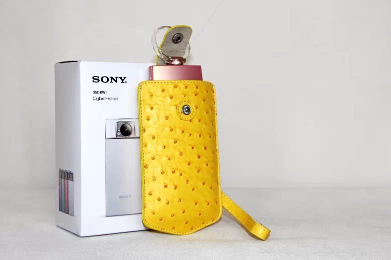 Ostrich Texture Vertical Leather Protective Pouch Bag for Casio TR500 Sony KW1 - Yellow