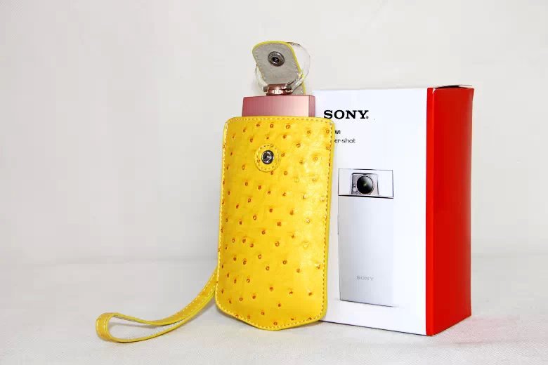 Ostrich Texture Vertical Leather Protective Pouch Bag for Casio TR500 Sony KW1 - Yellow
