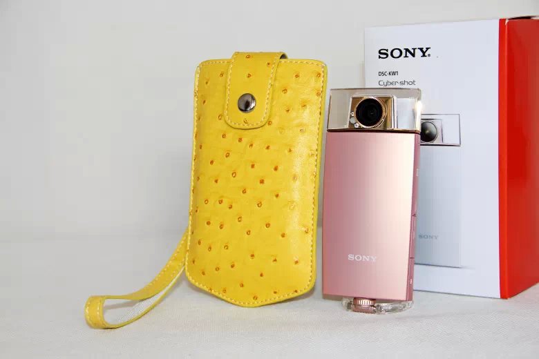 Ostrich Texture Vertical Leather Protective Pouch Bag for Casio TR500 Sony KW1 - Yellow