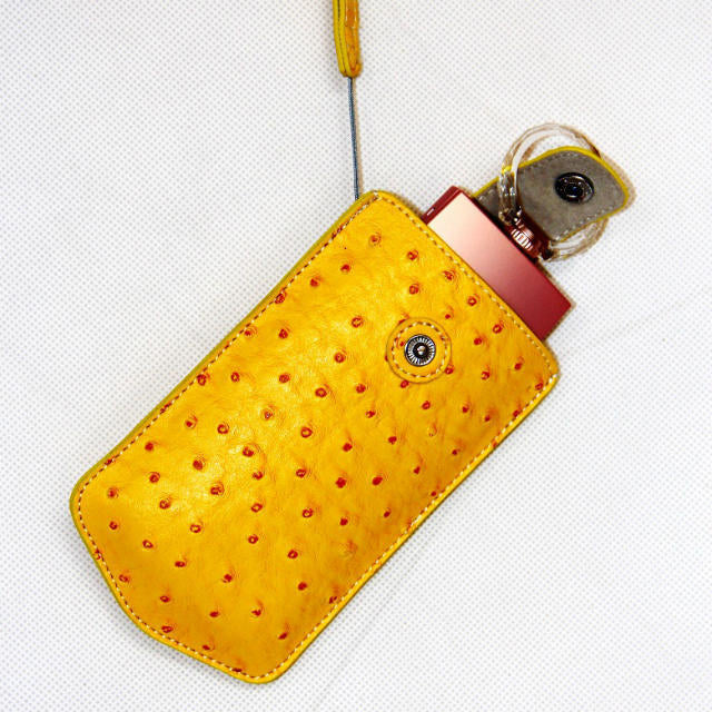 Ostrich Texture Vertical Leather Protective Pouch Bag for Casio TR500 Sony KW1 - Yellow