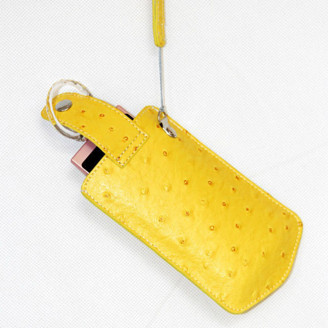 Ostrich Texture Vertical Leather Protective Pouch Bag for Casio TR500 Sony KW1 - Yellow