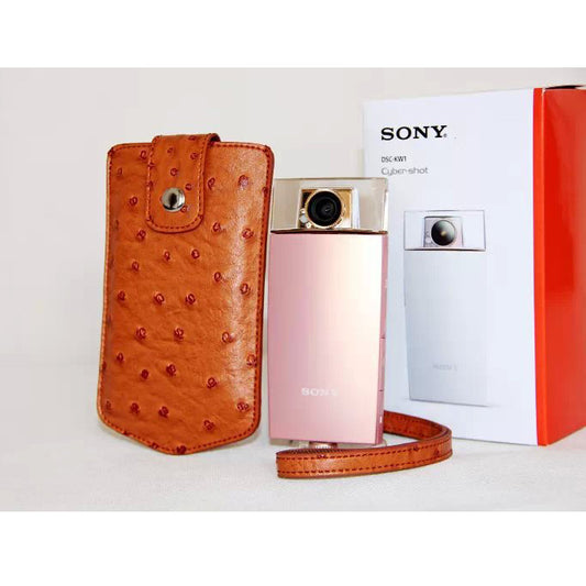 Ostrich Texture Vertical Leather Protection Pouch Bag for Casio TR500 Sony KW1 - Brown