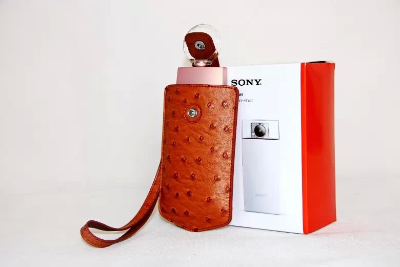 Ostrich Texture Vertical Leather Protection Pouch Bag for Casio TR500 Sony KW1 - Brown