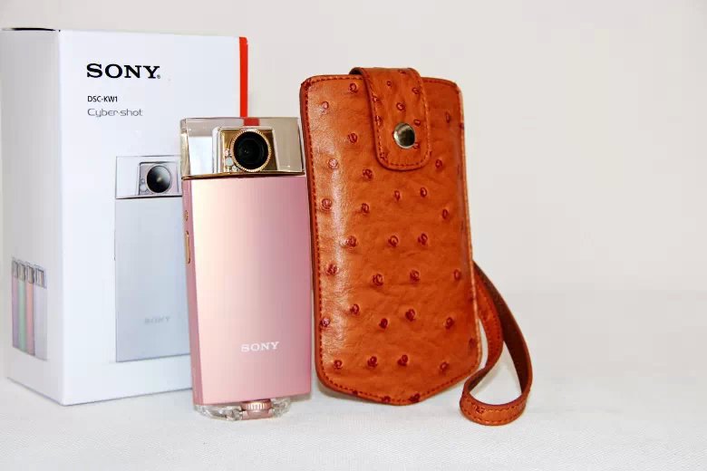 Ostrich Texture Vertical Leather Protection Pouch Bag for Casio TR500 Sony KW1 - Brown