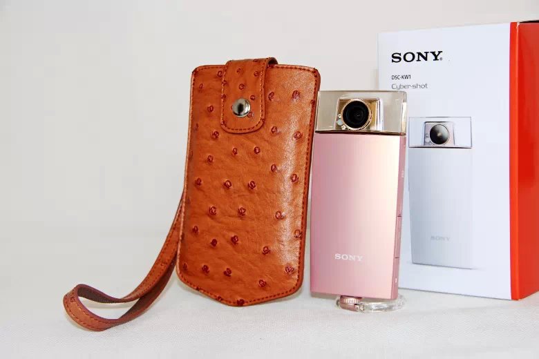 Ostrich Texture Vertical Leather Protection Pouch Bag for Casio TR500 Sony KW1 - Brown