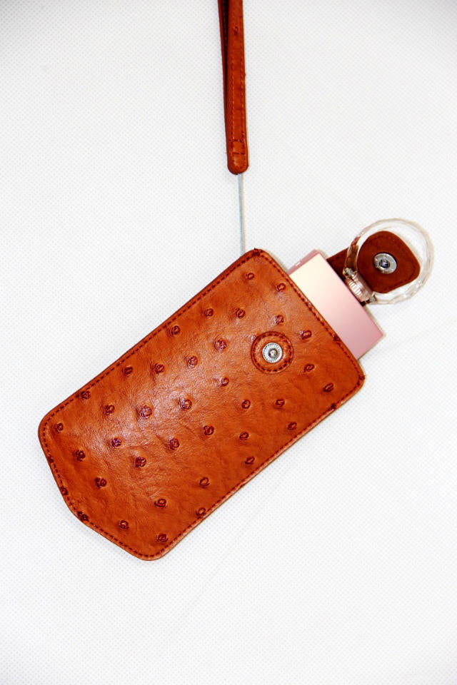 Ostrich Texture Vertical Leather Protection Pouch Bag for Casio TR500 Sony KW1 - Brown