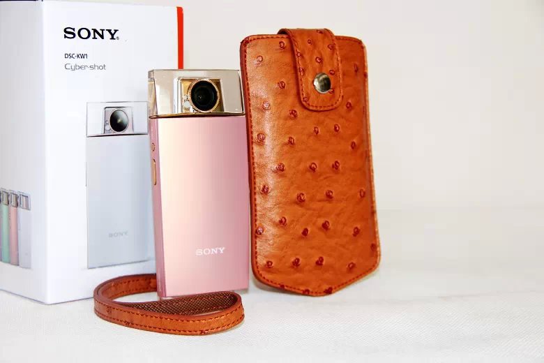 Ostrich Texture Vertical Leather Protection Pouch Bag for Casio TR500 Sony KW1 - Brown