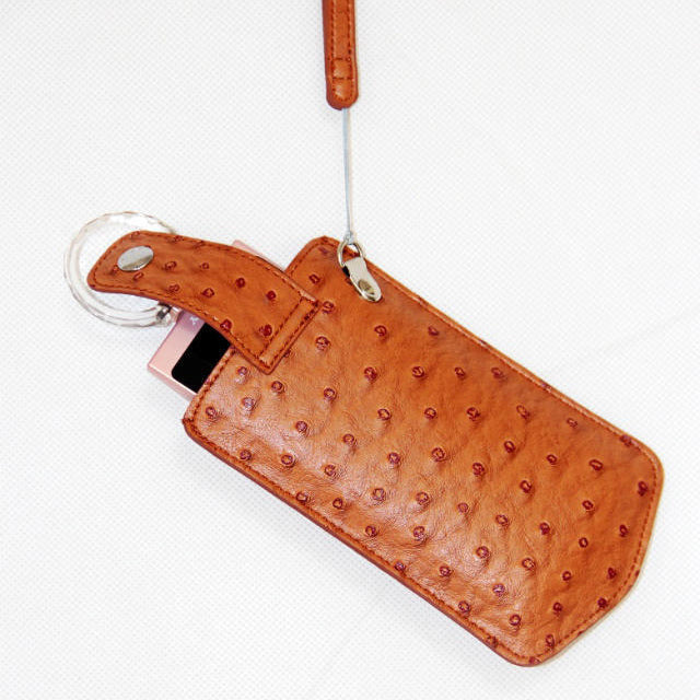 Ostrich Texture Vertical Leather Protection Pouch Bag for Casio TR500 Sony KW1 - Brown