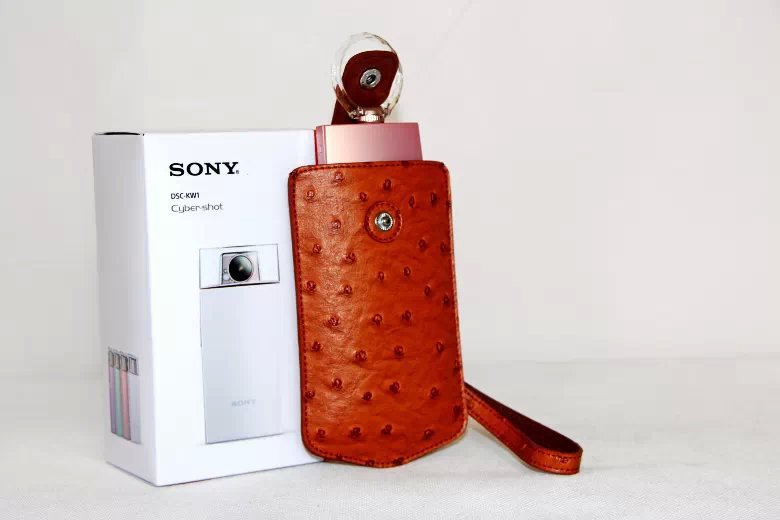 Ostrich Texture Vertical Leather Protection Pouch Bag for Casio TR500 Sony KW1 - Brown