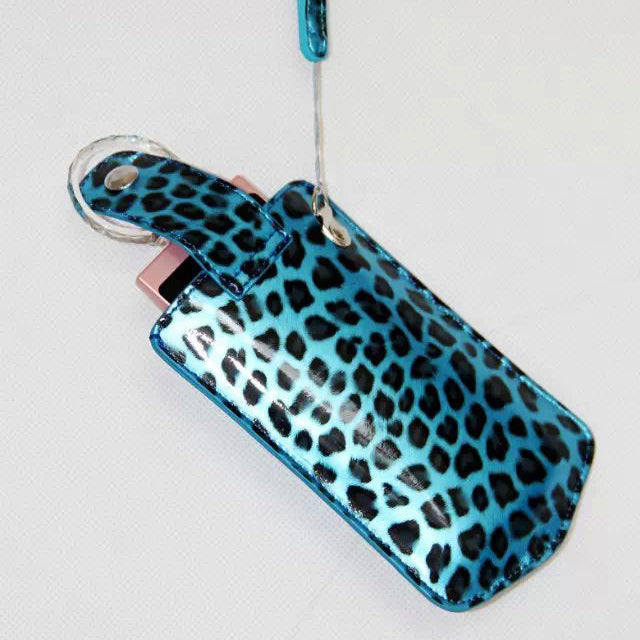 Vertical Leopard Texture PU Leather Camera Bag for Sony KW1, Casio TR550/500/350/350s/600 - Blue
