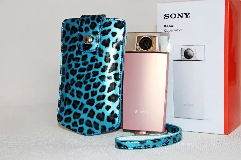 Vertical Leopard Texture PU Leather Camera Bag for Sony KW1, Casio TR550/500/350/350s/600 - Blue