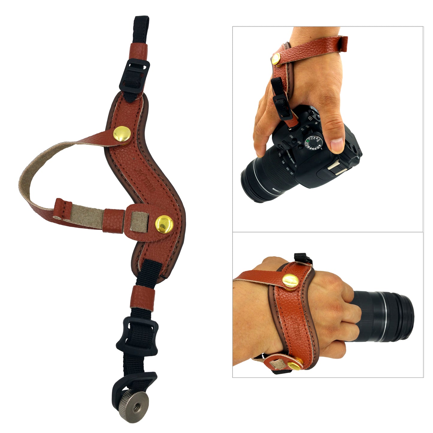 Genuine Leather Camera Hand Strap Lanyard for DSLR or SLR Camera - Brown