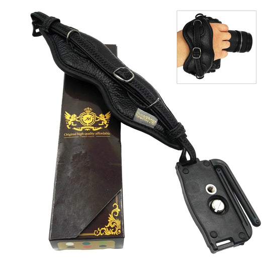 JM-KM-16N Genuine Leather Hand Strap Grip with Eye Shade for DSLR SLR Cameras - Black