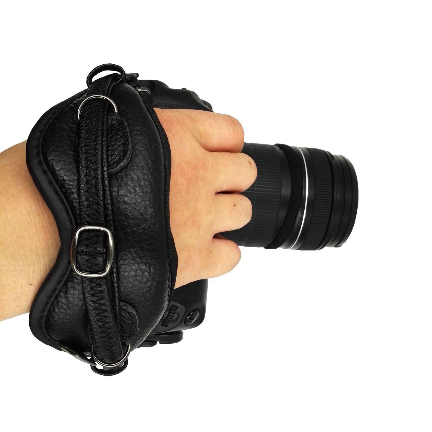 JM-KM-16N Genuine Leather Hand Strap Grip with Eye Shade for DSLR SLR Cameras - Black