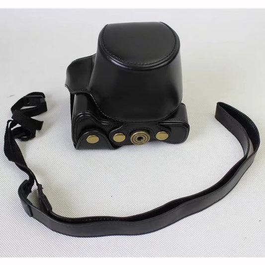Detachable PU Leather Camera Case + Strap for Canon EOS M6 (15-45mm) - Black
