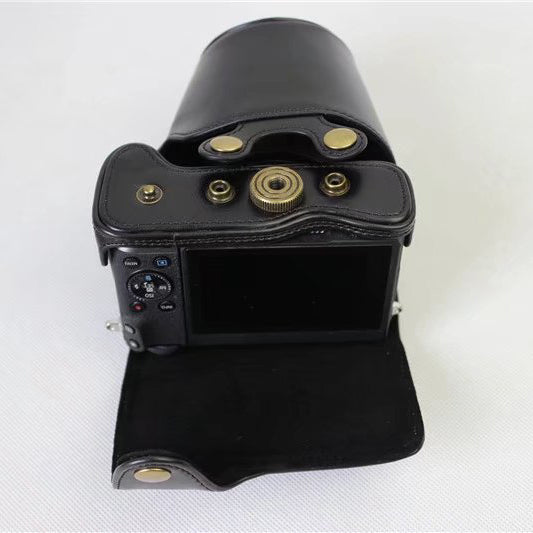 Detachable PU Leather Camera Case + Strap for Canon EOS M6 (15-45mm) - Black