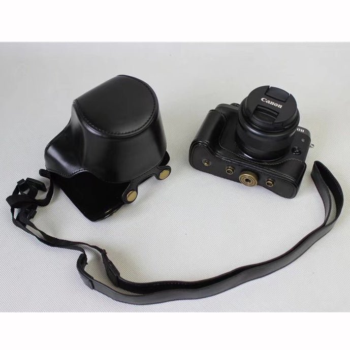 Detachable PU Leather Camera Case + Strap for Canon EOS M6 (15-45mm) - Black