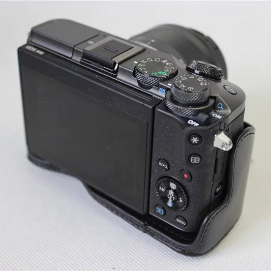 Detachable PU Leather Camera Case + Strap for Canon EOS M6 (15-45mm) - Black