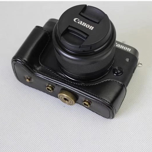 Detachable PU Leather Camera Case + Strap for Canon EOS M6 (15-45mm) - Black