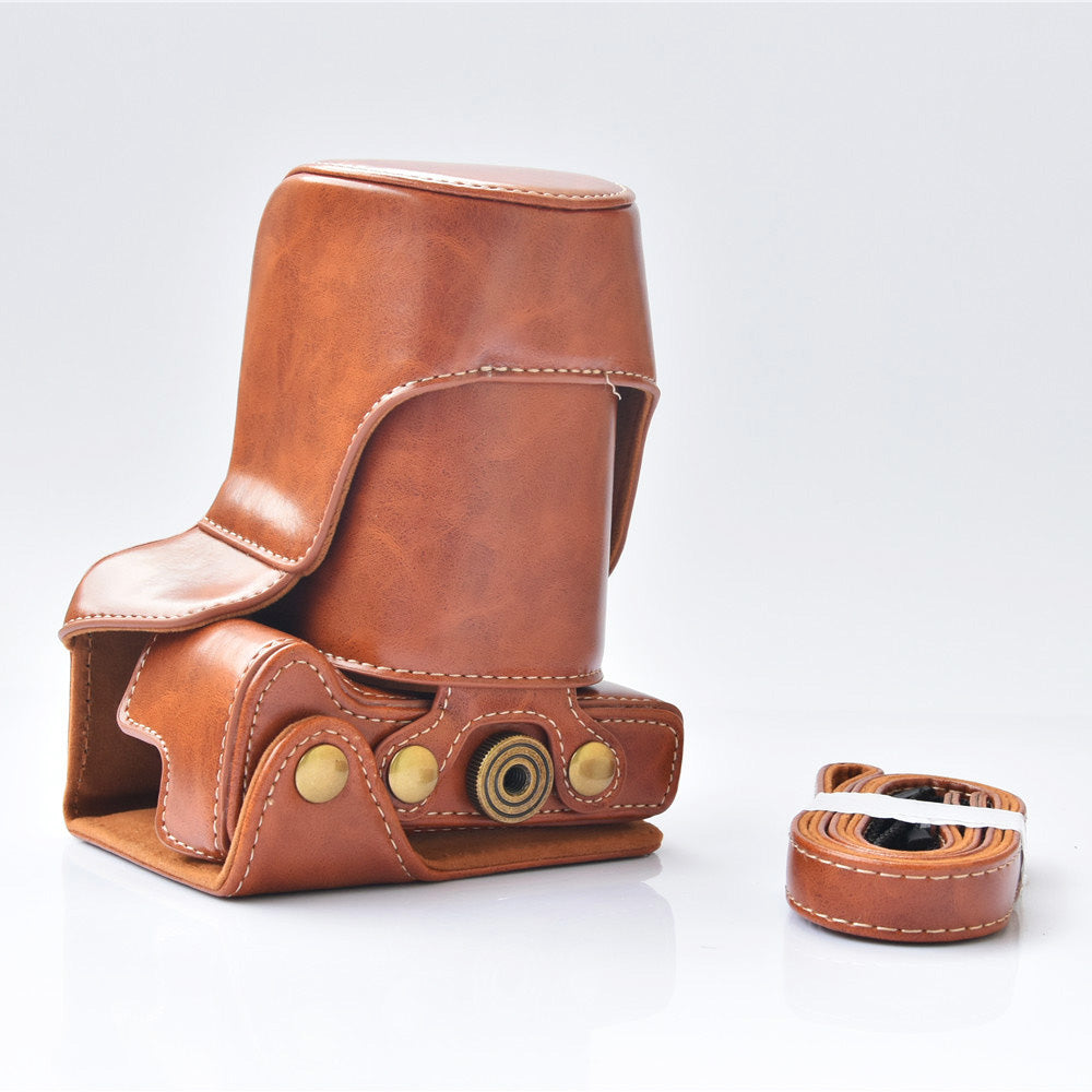 Detachable PU Leather Camera Cover + Strap for Canon EOS M6 (18-55mm) - Brown