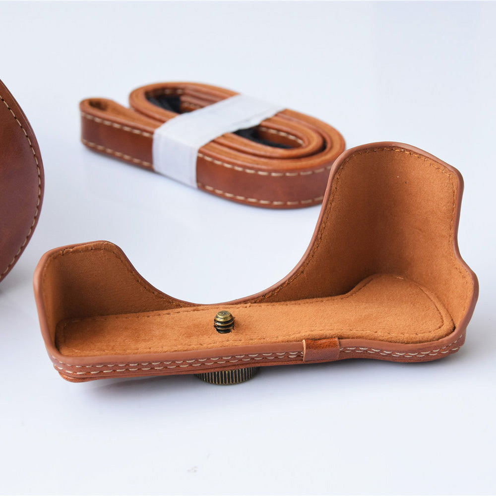 Detachable PU Leather Camera Cover + Strap for Canon EOS M6 (18-55mm) - Brown