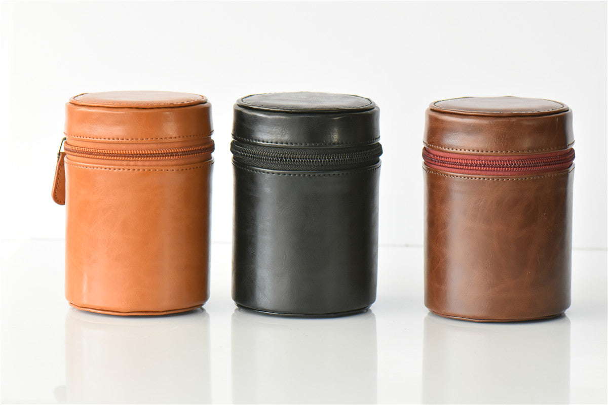 Camera Lens Pocket PU Leather Case for Nikon Canon Sony Fujifilm etc - Size: M / Black