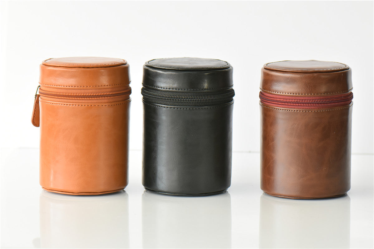 Camera Lens PU Leather Bag Cover for Nikon Canon Sony Fujifilm etc - Size: M / Brown