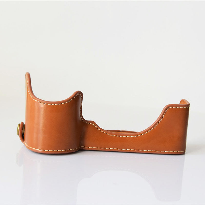 PU Leather Half Bottom Camera Protective Cover for Sony A73/A9 - Brown