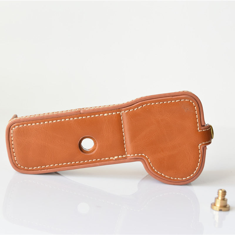 PU Leather Half Bottom Camera Protective Cover for Sony A73/A9 - Brown