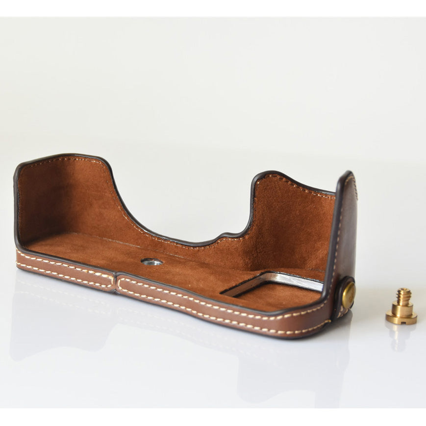 PU Leather Half Bottom Camera Protective Shell for Sony A73/A9 - Coffee